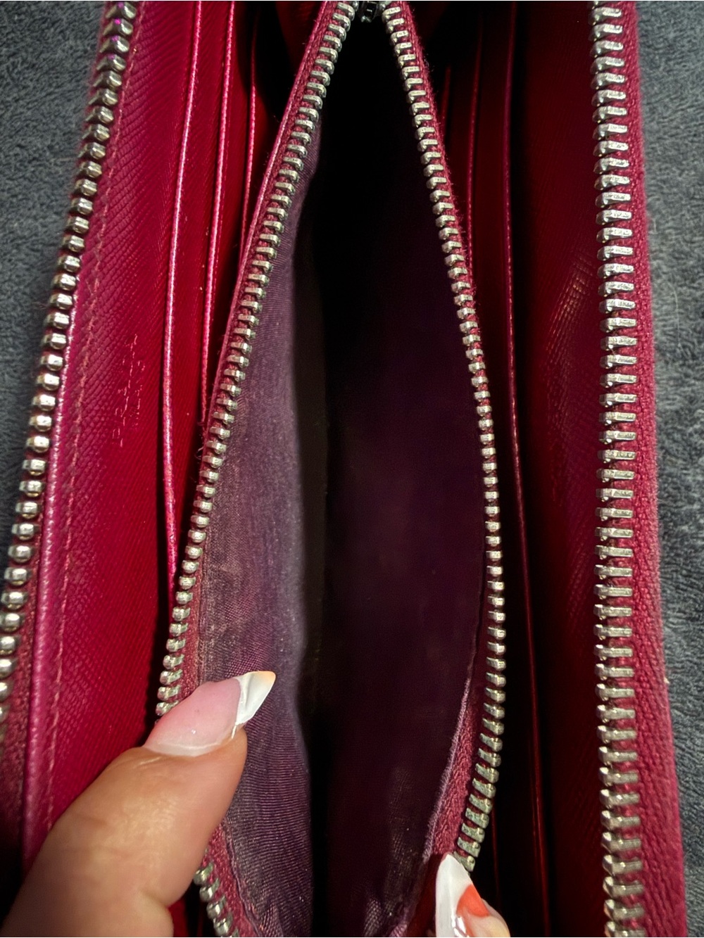 Prada Saffiano Zip Wallet in Raspberry Pink with Silver Hardware - Picture 7 of 7